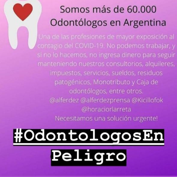 arielviano's tweet photo. #OdontologosEnPeligro

@alferdez @Kicillofok
@horaciorlarreta 

MÁS DE 60.000 ODONTÓLOGOS NECISTAN AYUDA PARA PODER HACERLE FRENTE A TODOS LOS TRASTORNOS OCASIONADOS POR LA PANDEMIA Y LA CUARENTENA 

ES FUNDAMENTAL QUE EL ESTADO LES BRINDE AYUDA https://t.co/MOQaYhMZWl