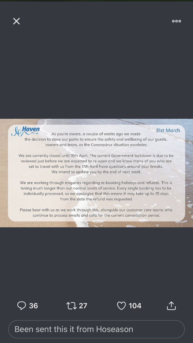 Taters On Twitter Theses Are Linked With Haven My Wife S Holiday Was Cancelled On 19th March Suppose To Go Away This Friday Was Told She Will Get Refund Soon Lol Https T Co Kzn2yep6ai