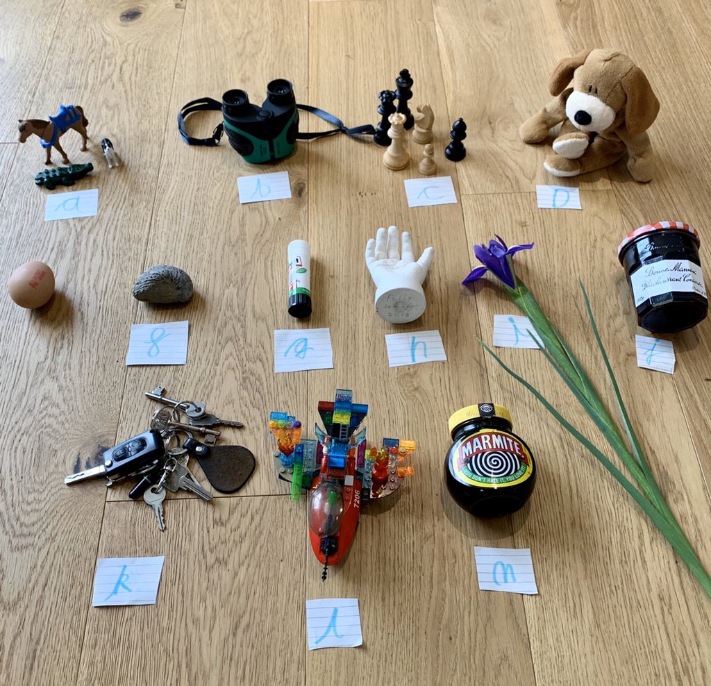 bec_twiston's tweet photo. @ardeleyschool Our A-M, great fun!  Including F for fossil, B for binoculars and L for Lego! https://t.co/x4cUBUaKyT