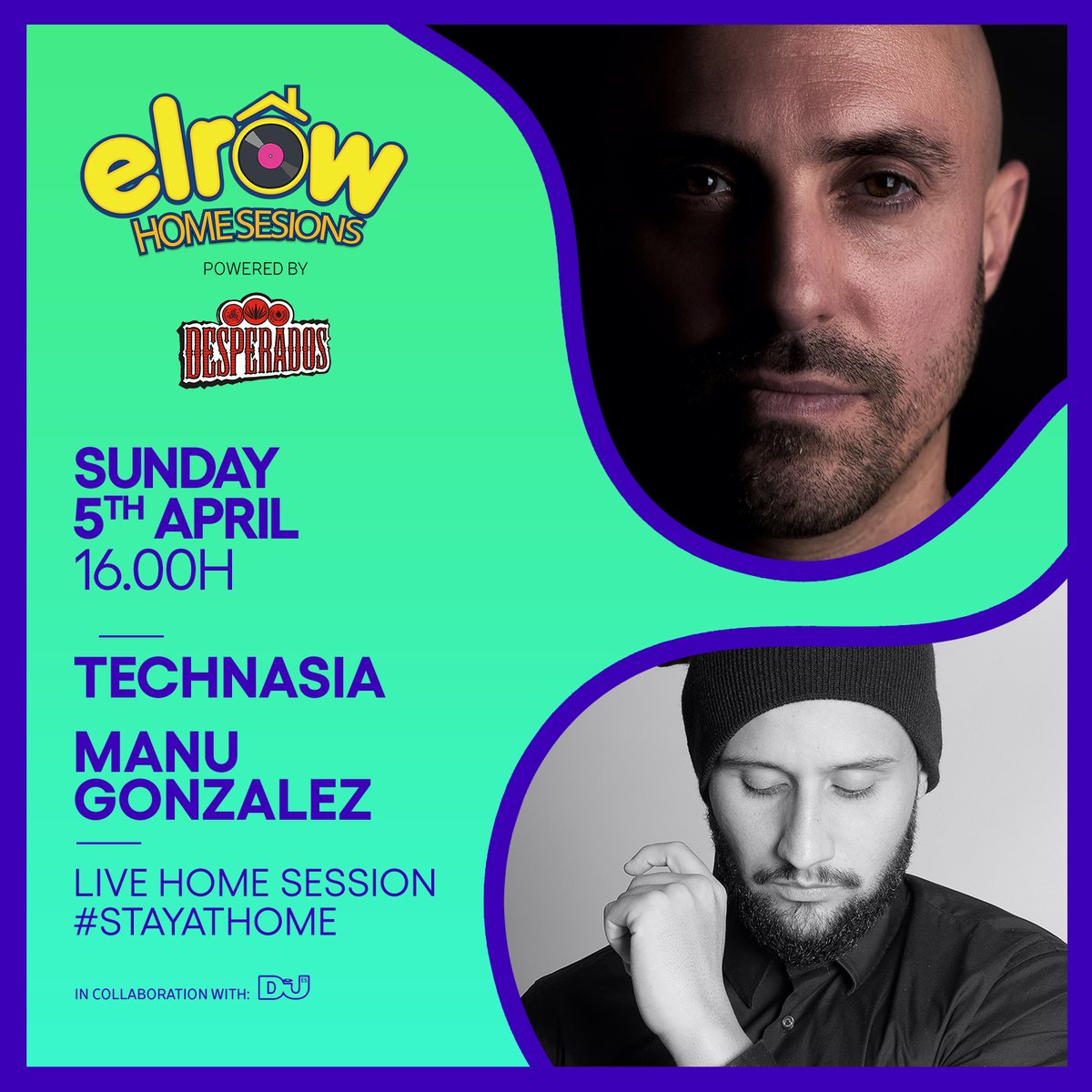 elrow_'s tweet photo. elrow Home Sessions - Are we meeting on Sunday at 4pm to dance with @technasiatweets and @ManuGonzalez ? 🔊😍⚡ Family, don't let the party stop! ❤
#stayathome #elrowhomesessions Powered by @desperadosbeer #elrowdesperados
+Info: https://t.co/wWAFnxQTPk https://t.co/KlGotTHGfI