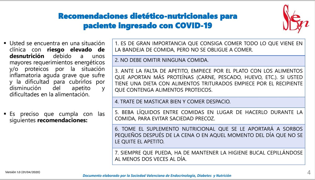 Documento de ABORDAJE NUTRICIONAL en pacientes hospitalizados con #Covid_19, en el que han participado todas las unidades de nutrición de la comunidad <a href="/SVEDYN_/">SVEDYN</a>.
<a href="/sociedadSEEN/">Sociedad SEEN</a> <a href="/SENPE_/">SENPE</a> <a href="/Sociedad_SEMI/">Sociedad Española de Medicina Interna</a> <a href="/semicyuc/">SEMICYUC</a> 
#covid19ESP #QuedateEnCasa