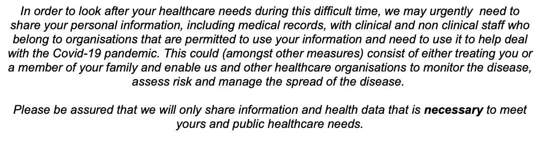 This notice from Townhead Surgery in Bradford explains the implications at the GP level  http://www.townheadsurgery.nhs.uk/data-sharing-privacy-notice-townhead-surgeries,67062.htm