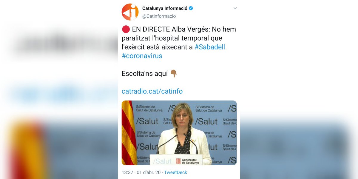 ercsabadell's tweet photo. 🔴ℹ️ [Desintoxicació] 👇

1️⃣ L'hospital temporal Vallès Salut és un dispositiu sanitari i, com tots, l'organitza i el lidera @salutcat amb la col·laboració d'altres agents, que hi treballen amb eficiència i diligència

#COVIDー19 #coronavirus #Sabadell #joemquedoacasa

[FIL] 👇 https://t.co/bpzFyPI5Yh