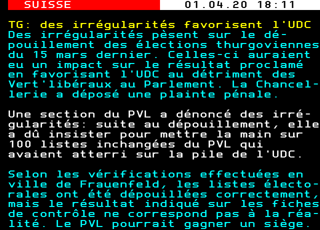 TG: des irrégularités favorisent l'UDC