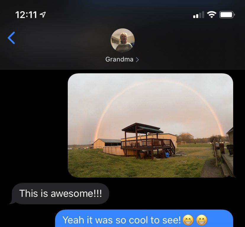 indeathrence's tweet image. My grandma and I have been sending each other pictures of sunsets/rainbows to keep each other positive and happy. We can’t visit each other now, but this helps