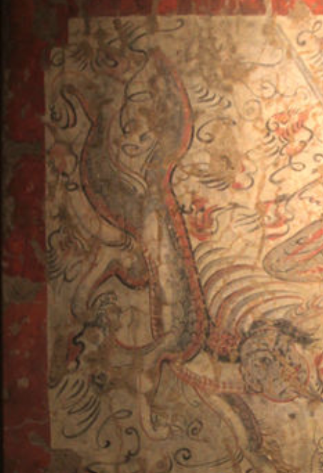 Like the Yunbolu beastie, the Shaling pair have feline bodies and human faces, tho also visible scales, and fabulous coloured manes. The mane comes up in later pieces, but seems to be missing in our Yunbolu friend. (Later example from V&A) 3/9  http://shorturl.at/owMQ2 