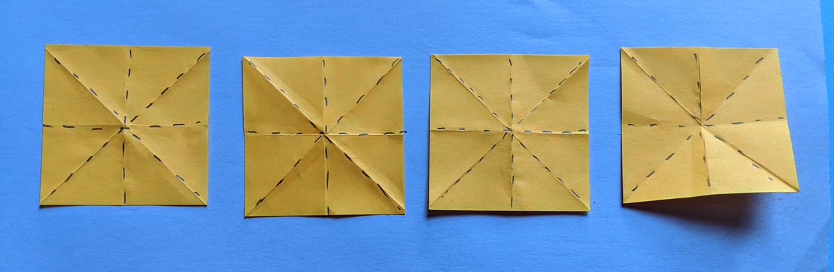 PaulaKrieg's tweet photo. Quite possibly the easiest to construct, most dynamic structure which plays with transformations of the square. Four pieces of paper make 64 faces which can make innummerable structures #papermath #mathwithartsupplies https://t.co/L1BolSIOaq https://t.co/a1GlJndv98