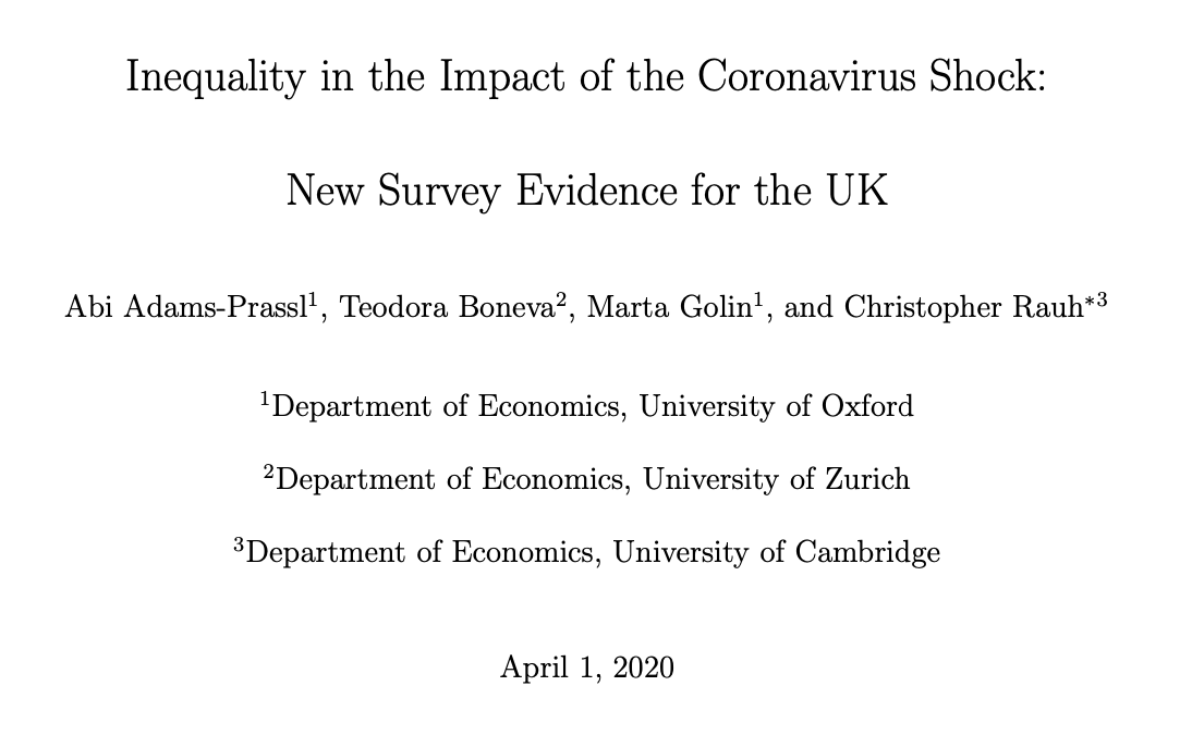 Breaking > What's the impact of  #COVIDー19 on the  #UK  #labourmarket? How bad are things already – and what’s going to happen next?  @abicadams and colleagues at  @OxfordEconDept  @econ_uzh &  @Cambridge_Uni have just published the first UK survey results. Thread