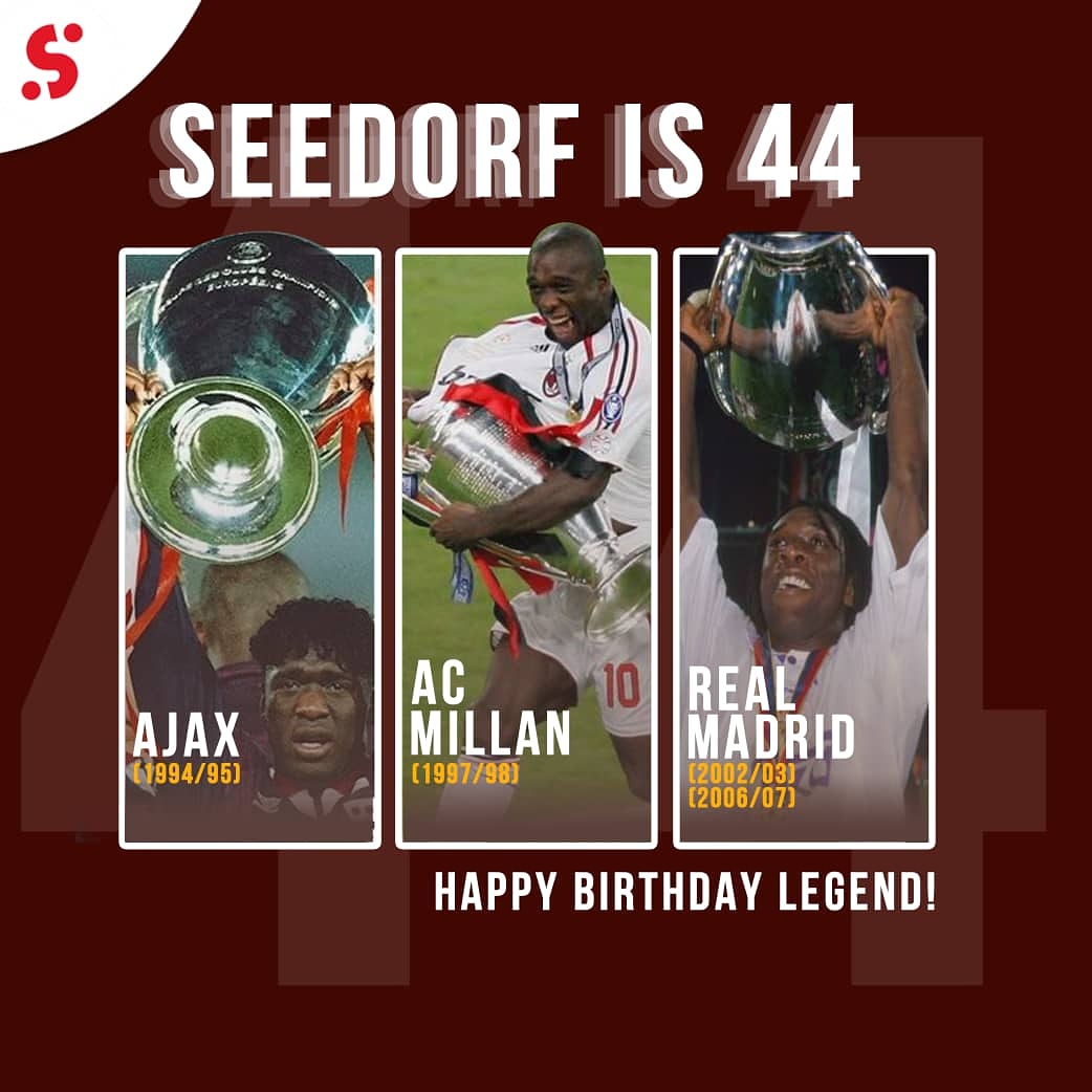 Match of the Day - Ajax 1995 🏆 Real Madrid 1998 🏆 AC Milan 2003 & 2007  🏆🏆 Happy birthday to Clarence Seedorf - the ONLY player to win the Champions  League with three different clubs 🙌