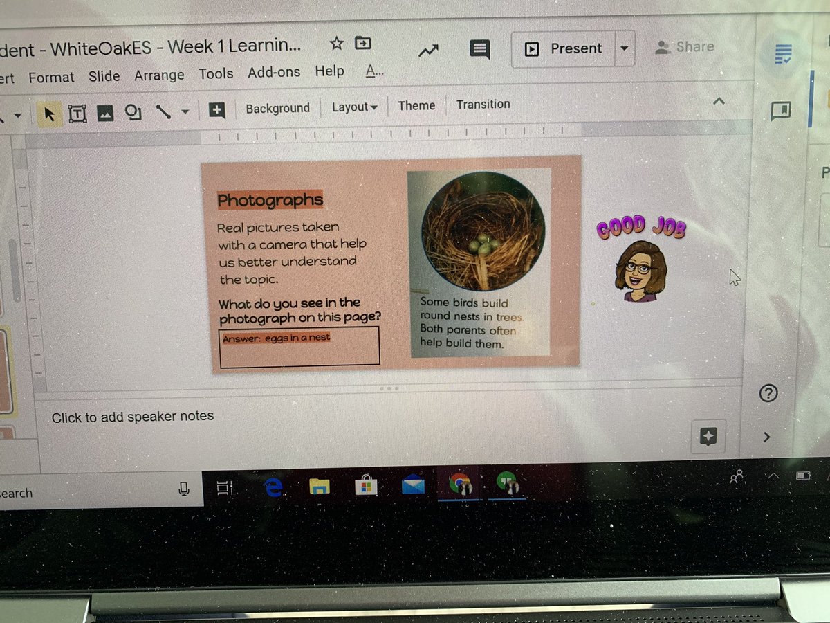 Posted less than an hour ago and kids are already working on their practice google assignment for the week!  Giving some feedback with <a href="/Bitmoji/">Bitmoji</a> stickers!  <a href="/WhiteOakElem/">White Oak Elementary</a> <a href="/dgreener20/">Danielle Greene</a>