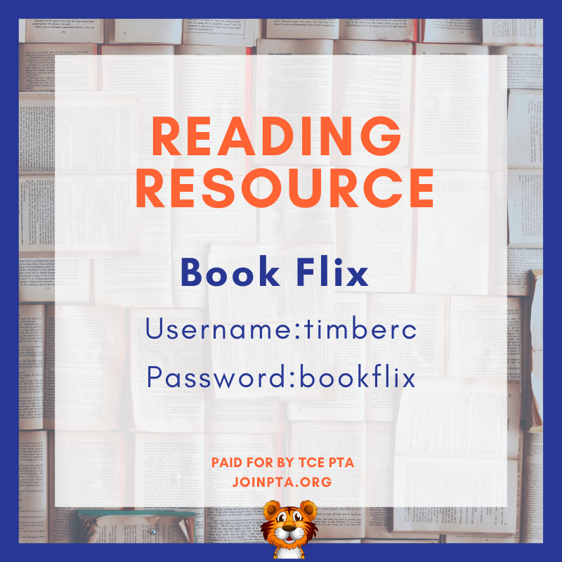 TimberCrElemPTA's tweet photo. 📚 Reading Resource📚
TCE PTA provides digital books thru BookFlix to our TCE Families! We hope you all are having a fabulous Spring Break. School might be on break, but this is a great way to encourage your child to continue reading each day!
#TigerPTA #PTAProud #TCEroars https://t.co/BlcCNkJNhy