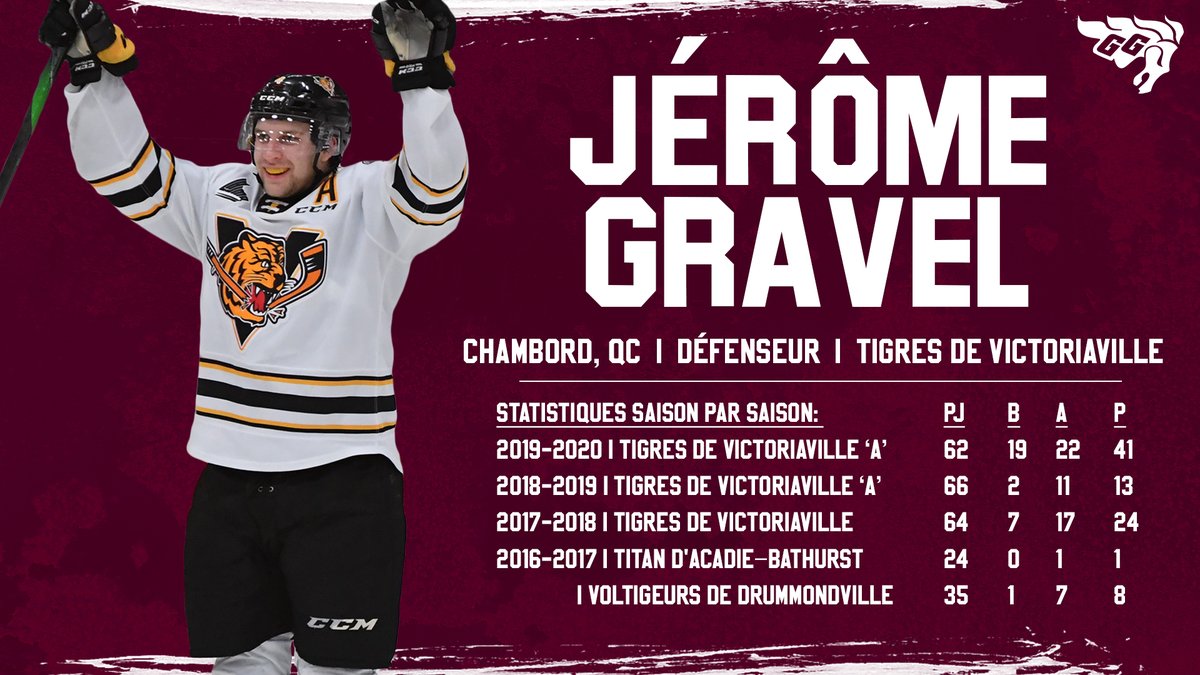 uOttawa Men's Hockey | Hockey masculin (@geegeesmhky) on Twitter photo Nous sommes fiers d'annoncer la nouvelle recrue pour la saison 2020-2021, Jérôme Gravel! Gravel a cumulé 41 points en 62 parties comme défenseur et assistant capitaine des <a href="/TigresVicto/">Tigres de Victoriaville</a>.
Bienvenue à #GGnation Jérôme! Nous sommes fiers d'annoncer la nouvelle recrue pour la saison 2020-2021, Jérôme Gravel! Gravel a cumulé 41 points en 62 parties comme défenseur et assistant capitaine des <a href="/TigresVicto/">Tigres de Victoriaville</a>.
Bienvenue à #GGnation Jérôme!