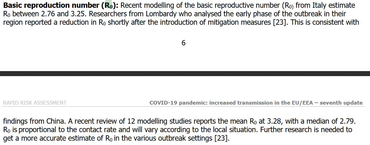 In fact transmissibility elsewhere has been pretty consistent with China's official figures, as this  @ECDC_EU report on Italy finds (R0 2.76 - 3.25). This holds with Seattle as well, which had an initial R0 of 2.7 prior to social distancing. https://www.ecdc.europa.eu/sites/default/files/documents/RRA-seventh-update-Outbreak-of-coronavirus-disease-COVID-19.pdf