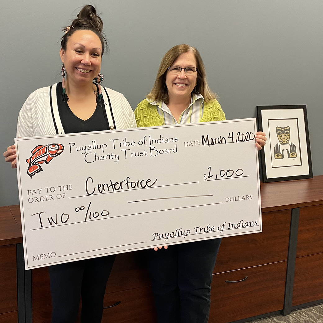 Centerforce_NP's tweet photo. THANK YOU to the Puyallup Tribe of Indians for its $2,000 charity trust fund grant. The funds will help to reduce the cost of uncompensated services, such as securing housing, transportation, job supplies/training, financial/legal paperwork and more. 
#Support #JustLikeYou https://t.co/2MuIbtbI9c