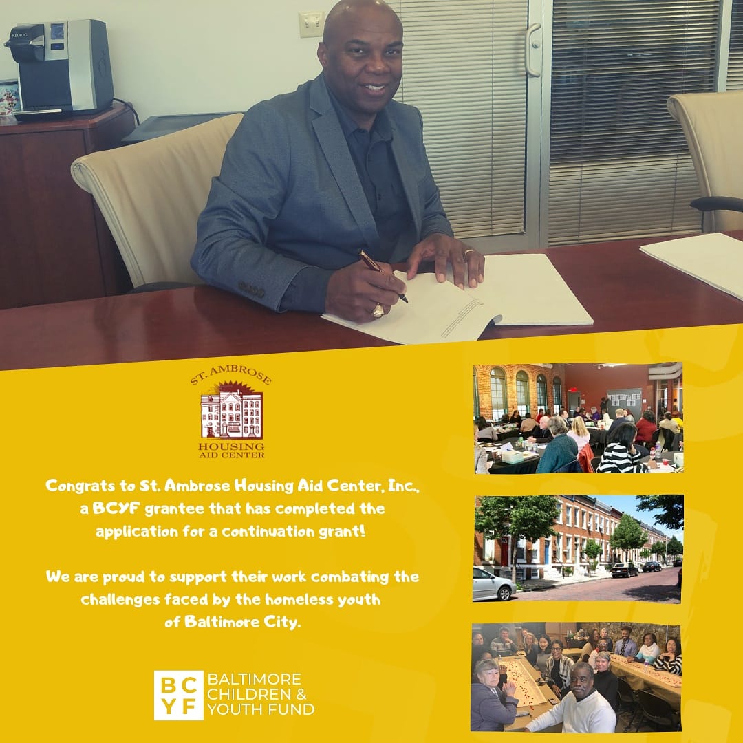 bcyfund's tweet photo. Congrats to St. Ambrose Housing Aid Center, Inc., a BCYF grantee that has completed the application for a continuation grant! We are proud to support their work combating the challenges faced by the homeless youth of Baltimore City. #Baltimore #MyBmore #BCYF
#bcyfund #youth https://t.co/QWoqKPVJxp