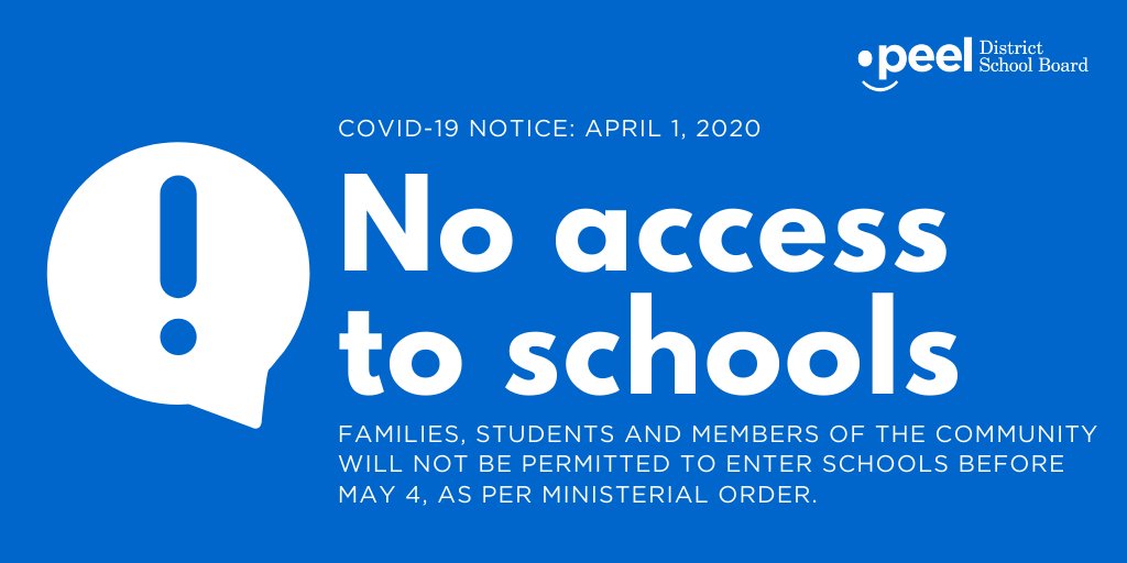 All Peel District School Board schools, worksites and programs remain closed to students, families and members of the community until further notice. More: peelschools.org/media/newsrele…