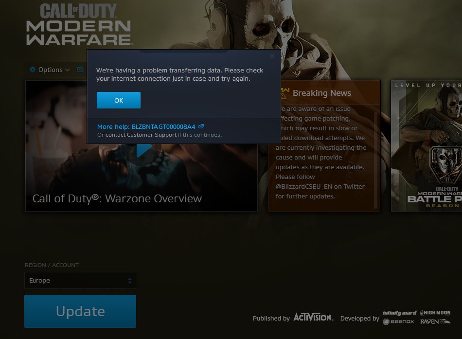 hammond_hd's tweet photo. @BlizzardCSEU_EN Cannot download the update using any of the three regions, i'm from Europe, anyway this is the error code, the page it sends me to was updated a month ago? Is this issue being addressed? what time will i be able to complete the update? https://t.co/Efl0NdR3C5