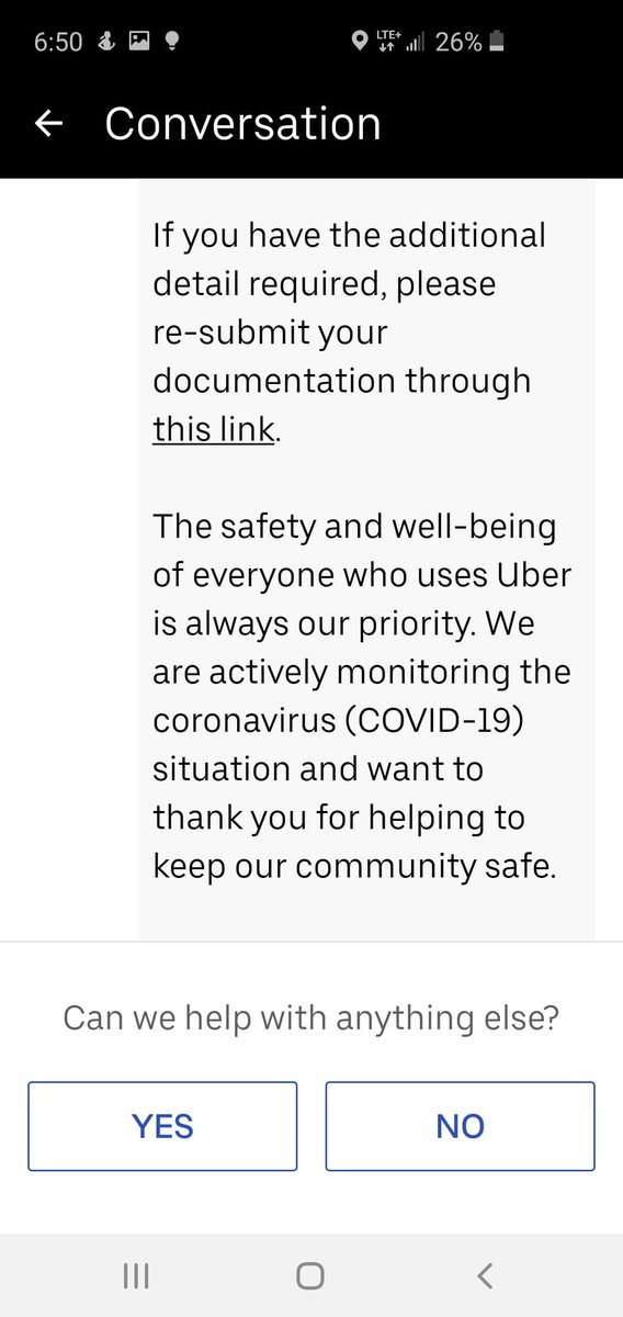 . @Uber claimed that the note didn't meet their eligibility requirements & asked for more. H also reports that the Uber phone reps claimed it wasn't valid because he needed a note from a public health authority, like the CDC. The note was sufficient to get him deactivated tho.