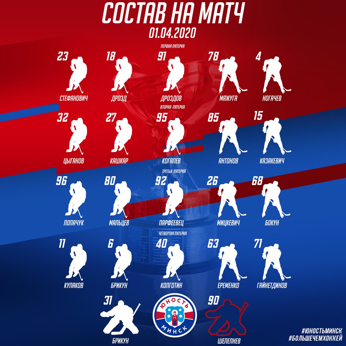 JunostHC's tweet photo. 🔥А вот и наш состав на игру🔥
#юностьминск #большечемхоккей #самыйсильныйкрасносиний https://t.co/zUbufNKjlX