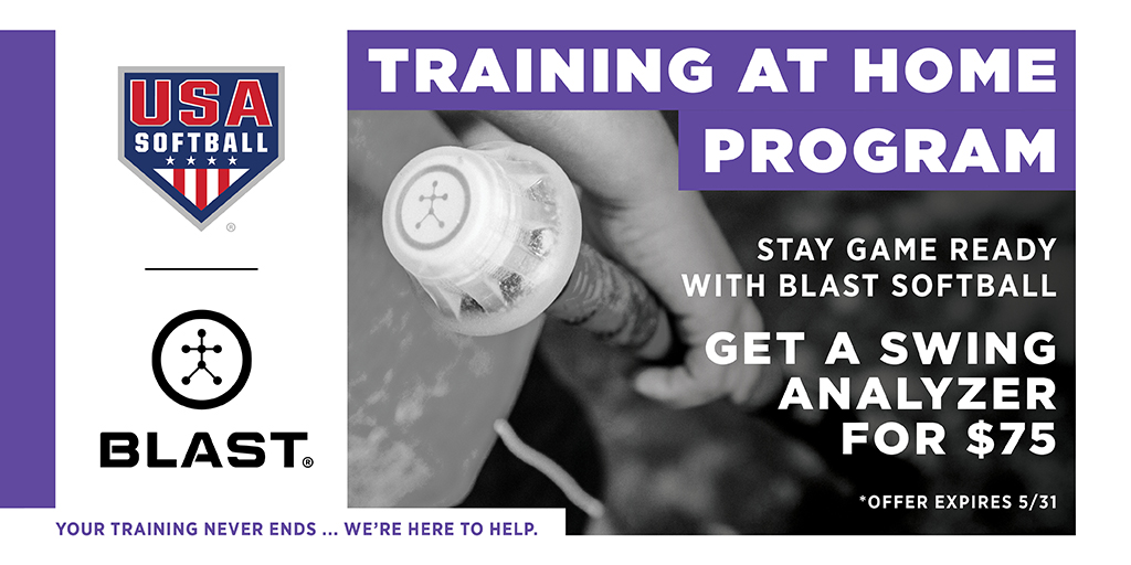 USASoftball's tweet photo. USA Softball &amp; @blastmotion are excited to announce the launch of a Training at Home program!

In an effort to help athletes everywhere stay game ready, Blast is offering Swing Analyzers for $75. Take advantage of this opportunity and stay game ready: https://t.co/KNxSFtBHPQ https://t.co/X3iA7Bmuf3
