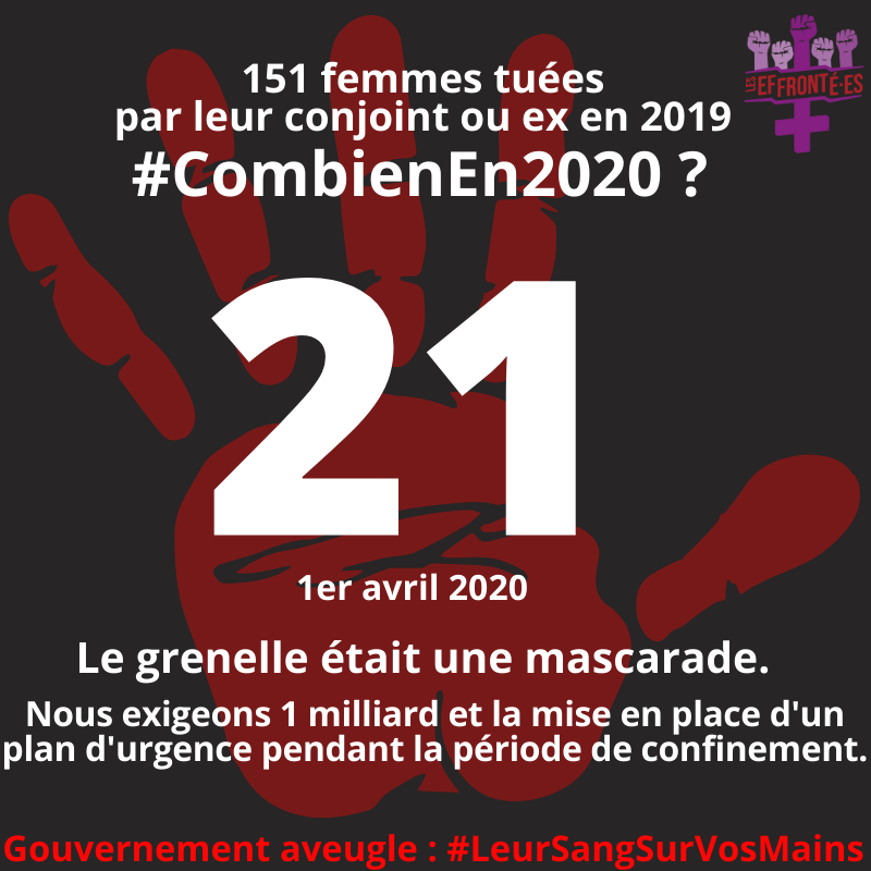 efFRONTees's tweet photo. Nous nous associons à @NousToutesOrg pour demander un plan d’urgence face à l’aggravation des violences conjugales pendant le confinement, avérée puisque les chiffres de la police (@Place_Beauvau) font montre d'une hausse de 36% des violences depuis le début du confinement ! https://t.co/OTUgn4UxmM