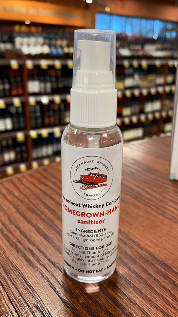 JustinMVicroy's tweet photo. Thanks @SWCwhiskey for the hand sanitizer. Now, I’m clean and my hands smell like white dog. #COVIDー19 #LocalDistilleries #ColoradoProud https://t.co/xbZmknT2rZ