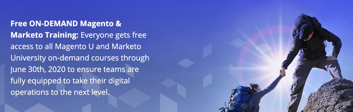 BenMarks's tweet photo. Hey everyone, I am really thankful to announce that our leadership at @adobe &amp; @magento have cleared the way for  FREE access to @MagentoU and @marketo training for three months.

Start here - today! 👉 https://t.co/Yek7EzrMfu https://t.co/APtjdgK2H9