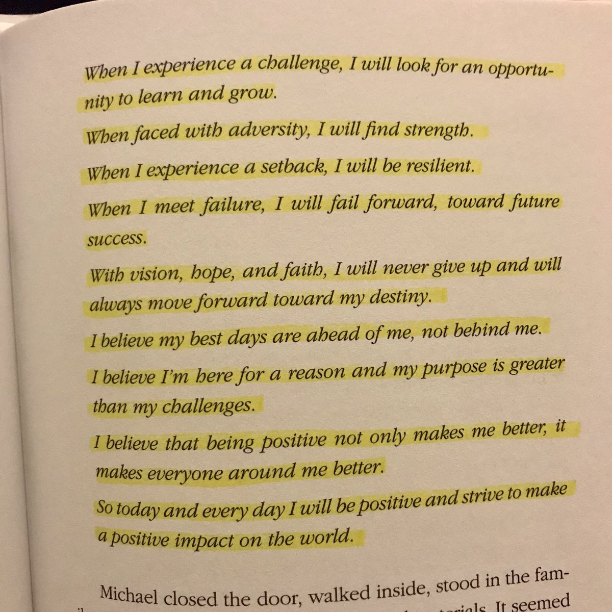 JonGordon11's tweet photo. It’s a positive pledge you can say when challenges come your way and you aren’t feeling very positive.

Which statement relates to you most right now?

📷 Pg 42 &amp; 43 from “The Carpenter” book https://t.co/OyOKNZIG4Z