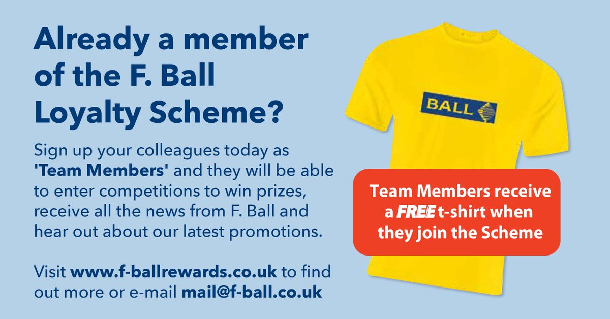 FBallUK's tweet photo. Motivate your staff by making them Loyalty Scheme Team Members!
They will receive info on New Product & Offers and can enter F. Ball Competitions and Win Prizes!
Please visit: https://t.co/jYzANQzjDZ
#TeamFBall #Flooring #Floorcontractor #gottobeinittowinit https://t.co/ghlfr51wBJ