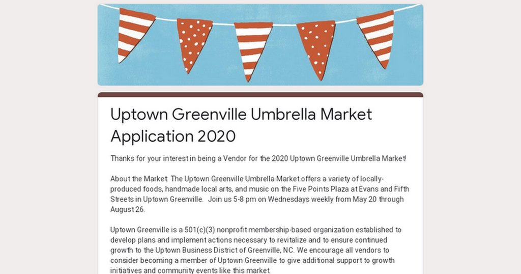 No foolin'!  The Market application for the 2020 season is now open!  The market will start on May 20 this year.  Apply here:   tinyurl.com/umbrella20 ift.tt/2Ux1BAY