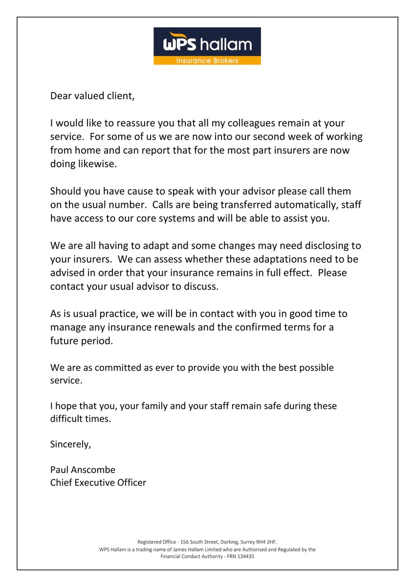 WPSInsurancebro's tweet image. As the spread of Coronavirus continues to develop, we want to let you know that we will continue to offer our clients the high level of service they deserve. You can read the full statement from our CEO, Paul Anscombe here.

#BrokerOfChoice #InsuranceBroker #CoronavirusUpdate