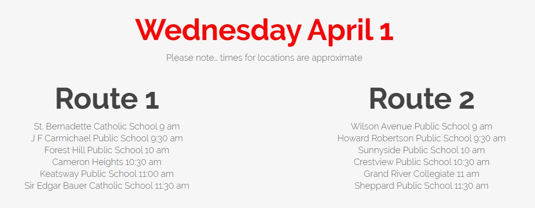 Nutrition4Learn's tweet photo. Wed Apr 1 - Pop Up Snack locations.  Everyone is welcome, you do not have to be a student of the school where we will be today. 

Visit https://t.co/hIfzG6k5xy for more information daily 

#studentnutritionontario #NutritionforLearning https://t.co/l00t0uXh7g
