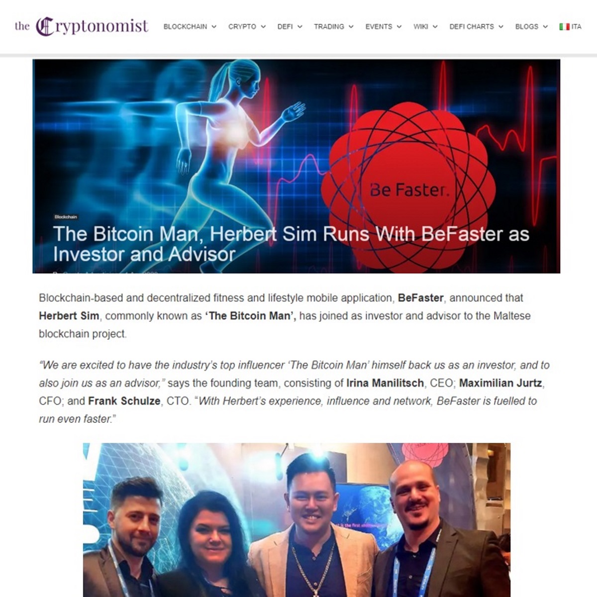 HerbertRSim's tweet photo. Featured on #Cryptonomist: The Bitcoin Man, Herbert Sim Runs With #BeFaster as Investor and Advisor

https://t.co/OcKvDWJ6Ze

https://t.co/yzCC6iSK4a

@Befasterfit @cryptonomist_en @AmeTomasicchio #BitcoinMan #BeFasterFit #HerbertSim #IEO https://t.co/Wa29bGRp72
