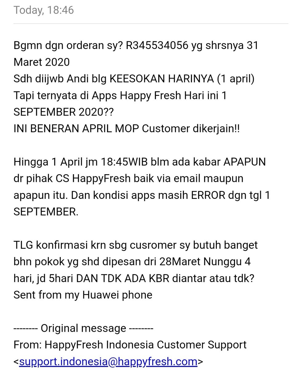 ms_anitathe's tweet photo. @HappyFresh_ID tlg reply.. Xust cape nunggu. Jk memang ga bs, STOP di appsnya. Jgn PHP 4hr org nunggu, undur 1hr, MSH DIKECEWAKAN dan tdk ada KBR!! Apa krn hr ni #aprilmop #happyfresh #PHP #hoax https://t.co/R45gdp4bHK