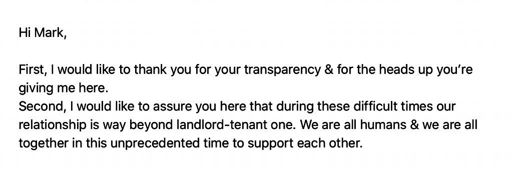I had to email my landlord to tell him that, for the first time in my life, I wouldn’t be able to pay the rent. That all of my work contracts for months have cancelled. That I needed to feed my 3 kids. His incredibly supportive response made me cry. #coronavirus #COVID19 #April