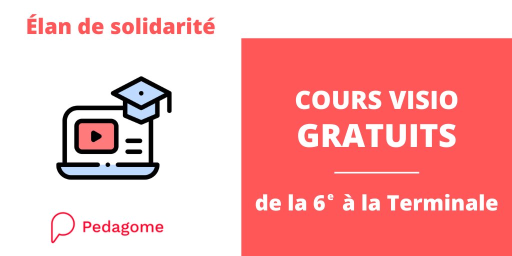 PedagomeCours's tweet photo. 📢 Élan de solidarité en réponse à la situation de confinement #covid19 !

Pedagome vous propose GRATUITEMENT des cours individuels par webcam, pour les élèves, de la 6e à la terminale.

En savoir plus 👉 https://t.co/bqFAD7yHF5

#coursadistance #confinement #college #lycee https://t.co/wZhRjFBzSr