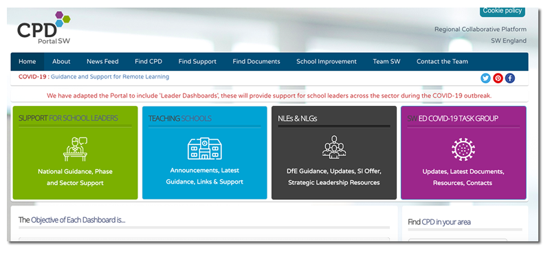 Team SouthWest (@tsc_teamsw) on Twitter photo The Portal has been adapted to include 'COVID-19 Dashboards', these will provide targeted communications and collaboration support for school leaders across the sector during the COVID-19 outbreak. <a href="/educationgovuk/">Department for Education</a> cpdportal-sw.org The Portal has been adapted to include 'COVID-19 Dashboards', these will provide targeted communications and collaboration support for school leaders across the sector during the COVID-19 outbreak. <a href="/educationgovuk/">Department for Education</a> cpdportal-sw.org