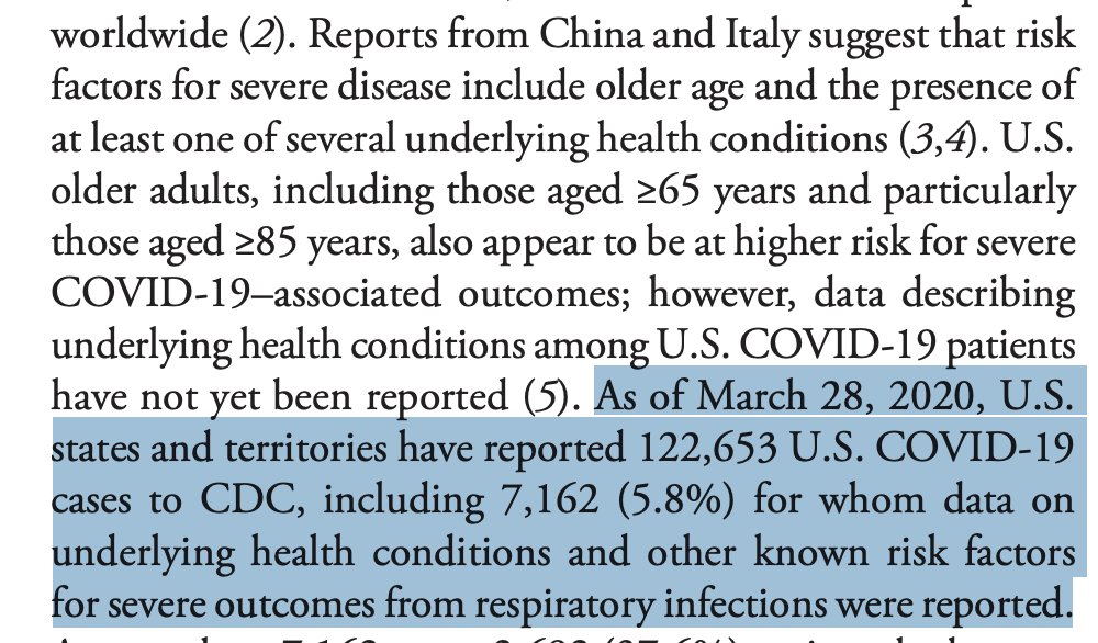 1/ Why do we have such scant clinical information on  #COVID19 cases, and what can we do to fix it?We *still* don't have confidence in knowing who's at greatest risk of serious disease/ death. This is from yesterday's  @CDCMMWR5.8% of cases had clinical data reported to CDC