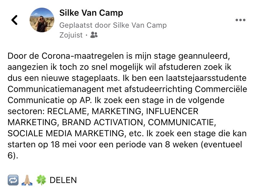 Ik zoek een nieuwe stageplaats 👇🏼🔁