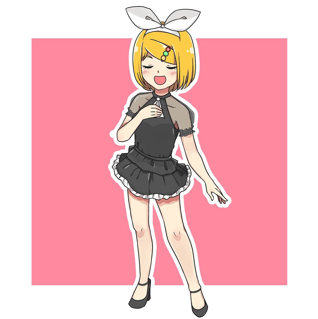 kagamine rin 1girl solo blonde hair dress closed eyes see-through black dress  illustration images