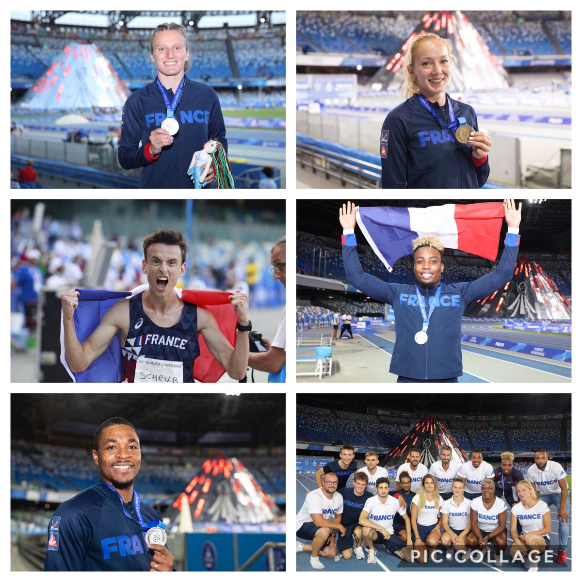 FFSportU's tweet photo. En cette période de #confinement, retour sur les temps forts du sport universitaire français en 2019.

 #FlashbackFFSU N°8 : l’athlétisme tricolore décroche 5 médailles aux Universiades de #Napoli2019 🇫🇷

@FFAthletisme @PresidentFFA @PatriceGerges @romainbarras @MehdiBaala https://t.co/HHkl99X2fR