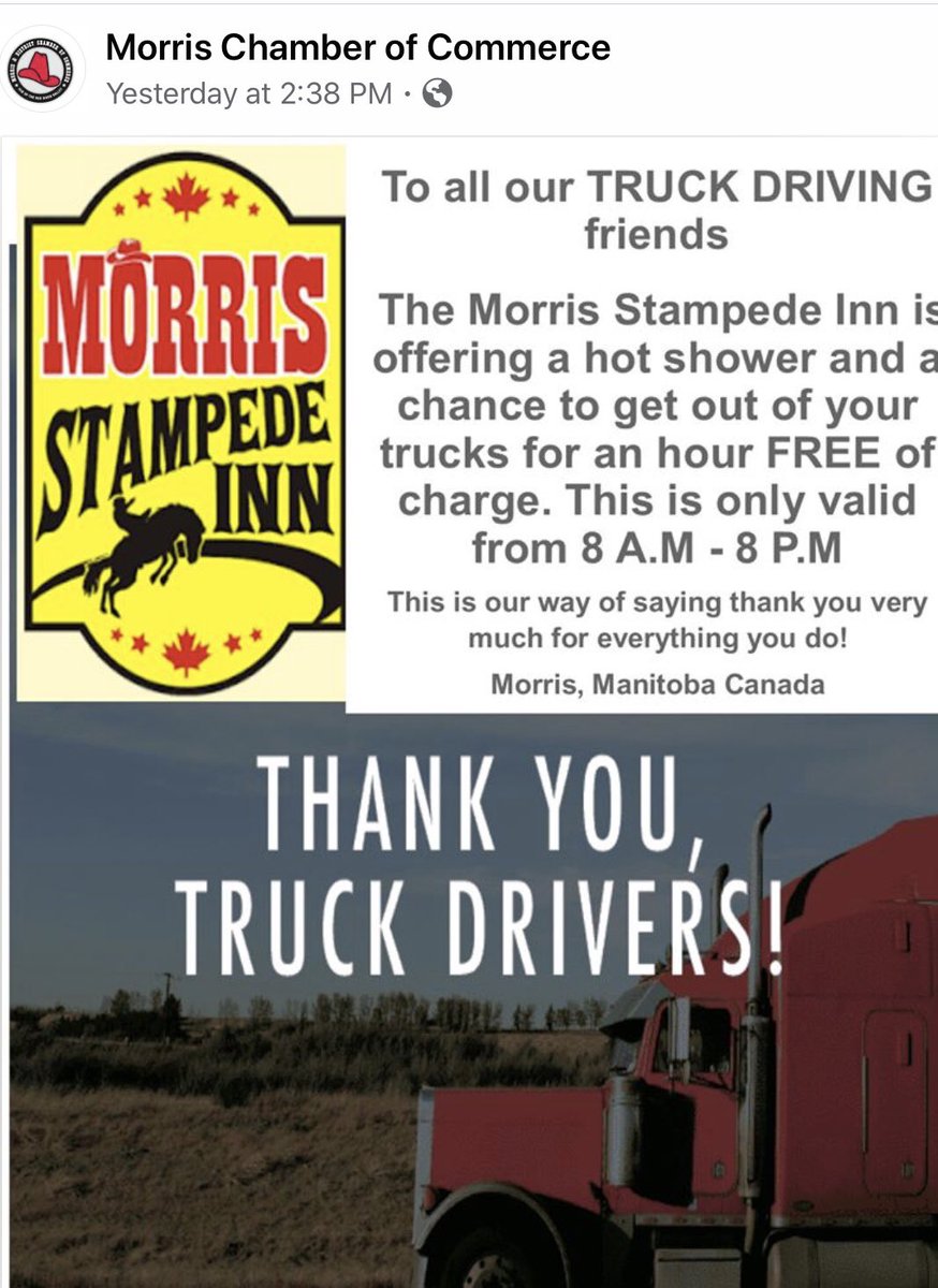 Northendspring's tweet photo. Thank you Morris Stampede Inn! #trucking https://t.co/FyoLv3Liw0