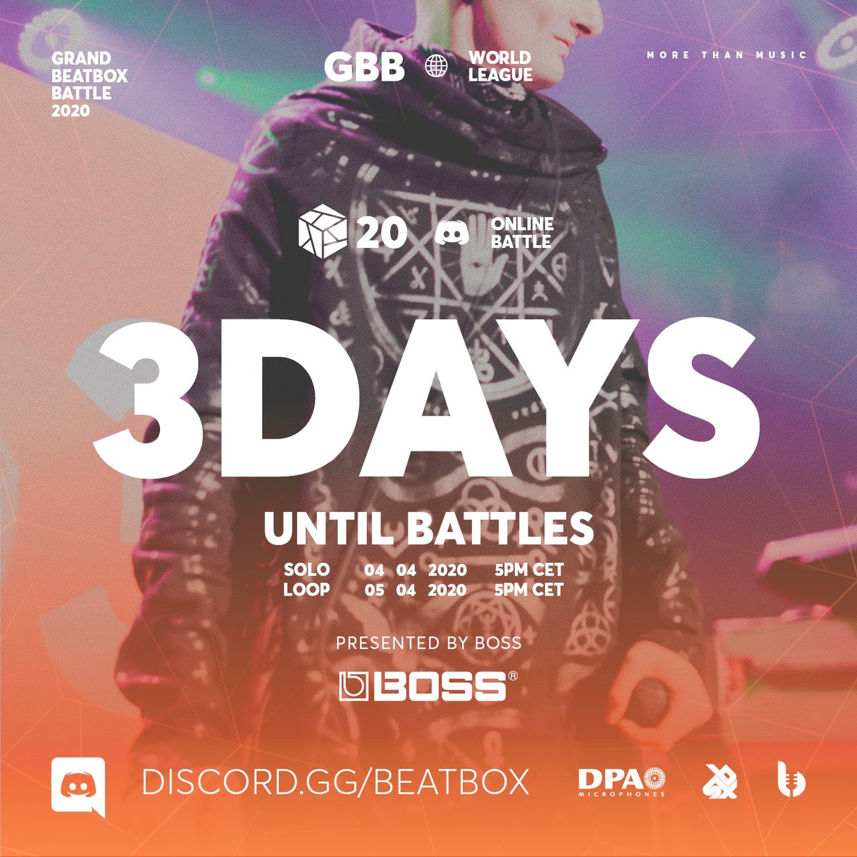 swissbeatbox's tweet photo. ✨ JUST 3 Days until Grand Beatbox Battle World League 2020 Online presented by BOSS begins!  LIVESTREAM Sat. April 4th at 5pm CET
-
Thank you to our amazing sponsors! 🙏
-
BOSS
https://t.co/8r2aabQaAm
-
DPA Microphones
https://t.co/JRPcUiWd36 https://t.co/c5VqNMt3k1