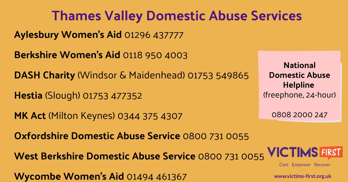 VictimsFirstTV's tweet image. Please RT *UPDATED CONTACTS* 

If you're experiencing #DomesticAbuse, home is not a safe haven.

Support is available - here's a list of the services helping victims in the Thames Valley #COVID19