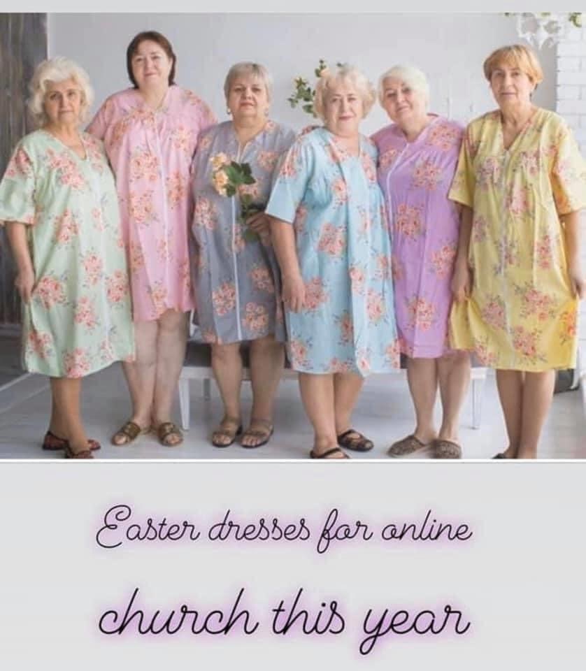 lightpointc's tweet photo. Time for a little humor. Which Easter “dress” do you like for this year? 😂🤣 Vote in the comments below! #easterdress #easternightgowns #humor #lightpointc https://t.co/pFByDpaBsI