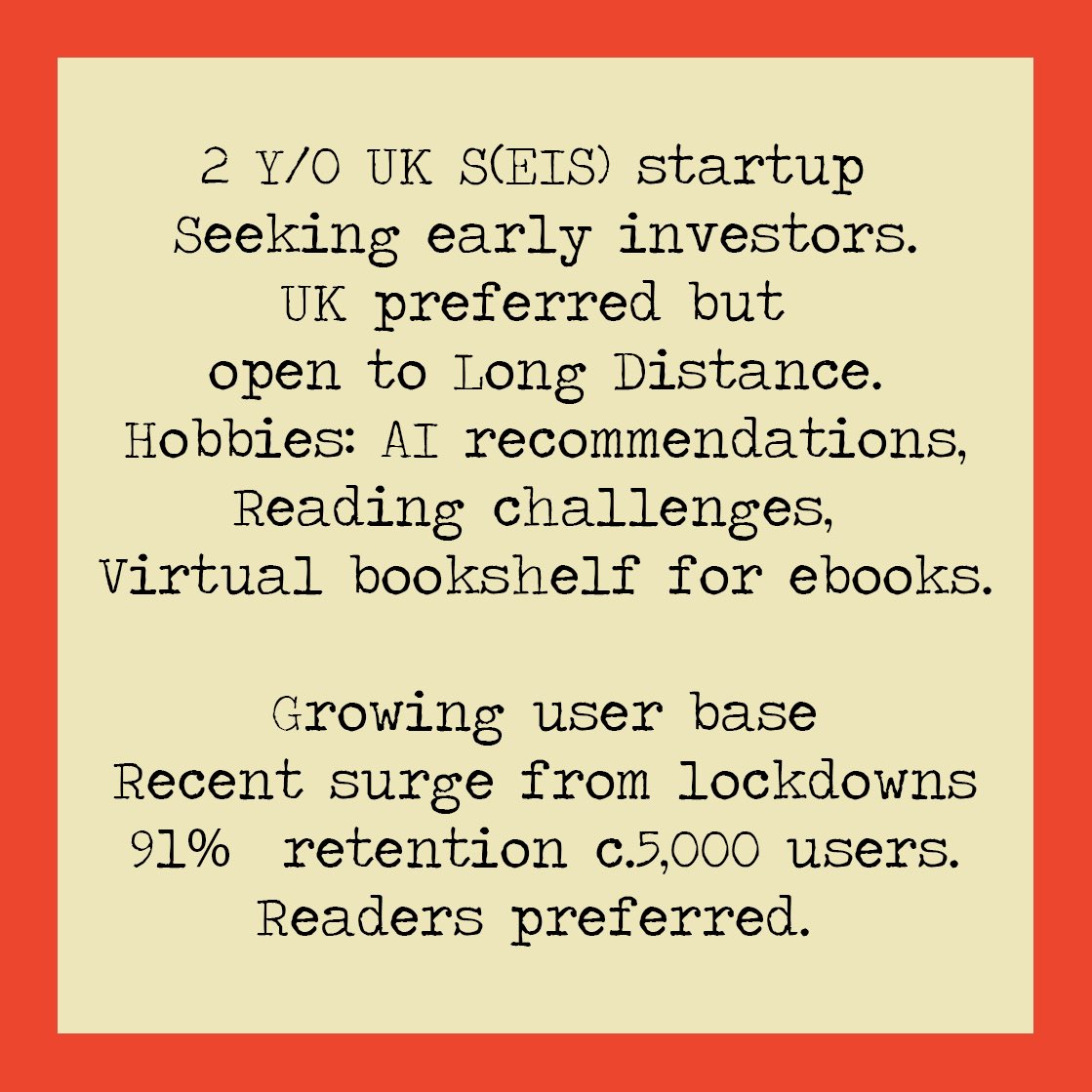 WhatBookApp's tweet photo. Anyone spring to mind? Get in touch!  #startups #funding #reading #COVIDー19 #books https://t.co/FtmP1hqz8n
