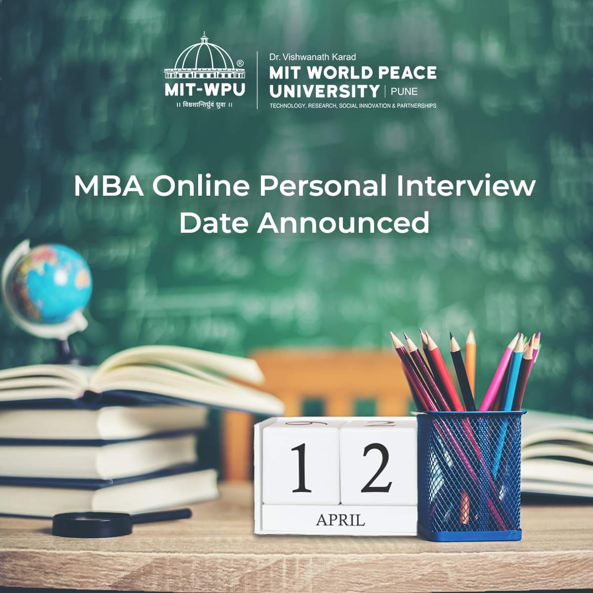 Attention #MBA aspirant!
MIT-WPU will be conducting online Personal Interview (PI) only for the MBA program (ranked 2nd best in Pune) on 12th April, 2020. Complete your application to be eligible for the PI session: admissions.mitwpu.edu.in/mba/ #LearnWhatMatters #Covid19 #MITPune