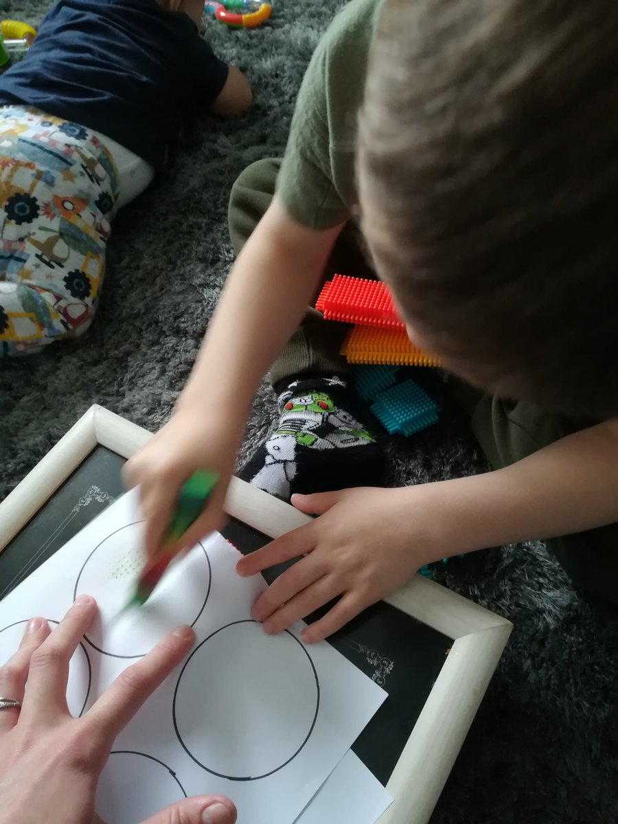 Clbrowes's tweet photo. He has been colouring over textures today for yesterday's challenge. He used the words. Hard, apongey, spotty and soft https://t.co/MHjK04KM4a