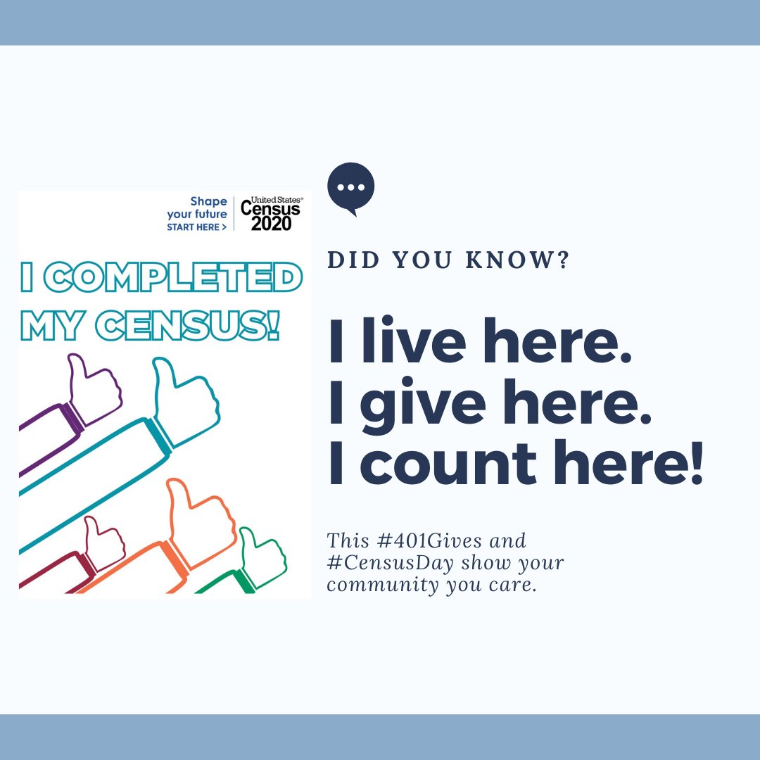 MealsRI's tweet photo. Today, we're celebrating #401Gives and #CensusDay by making sure our community knows we care. An easy way to do that while social distancing is completing the #Census2020 online and supporting local non-profits on the largest statewide day of giving. How are you celebrating? https://t.co/aTuoa8dHwo