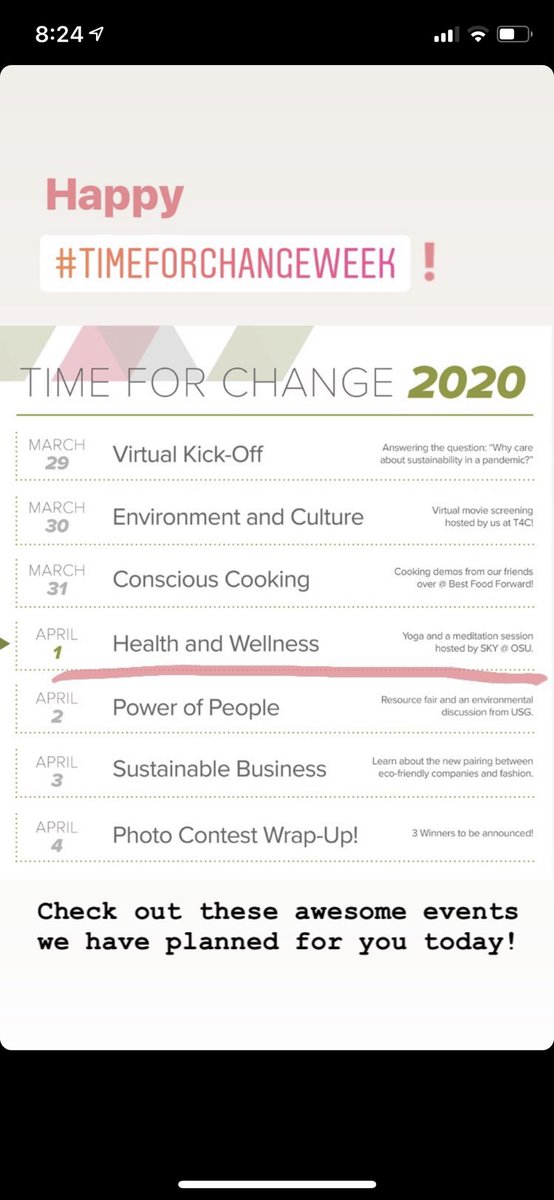 t4cOSU's tweet photo. Good morning, friends!!☀️Looking after your health and wellness is so important during this outbreak💚 We hope you will join us for guided meditation at 12pm and yoga at 7pm on our Instagram today💕🌻#MentalHealthMatters #timeforchangeweek #greenbuckeyes #howgreenthycampus https://t.co/6Ml0Zjd97S
